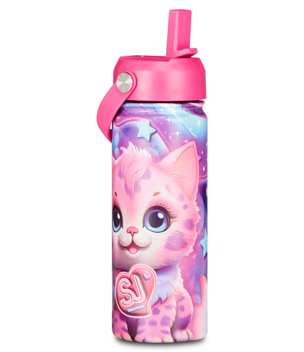 Botella Termo SJ Gatito 460 ml rosa con diseño de gatito