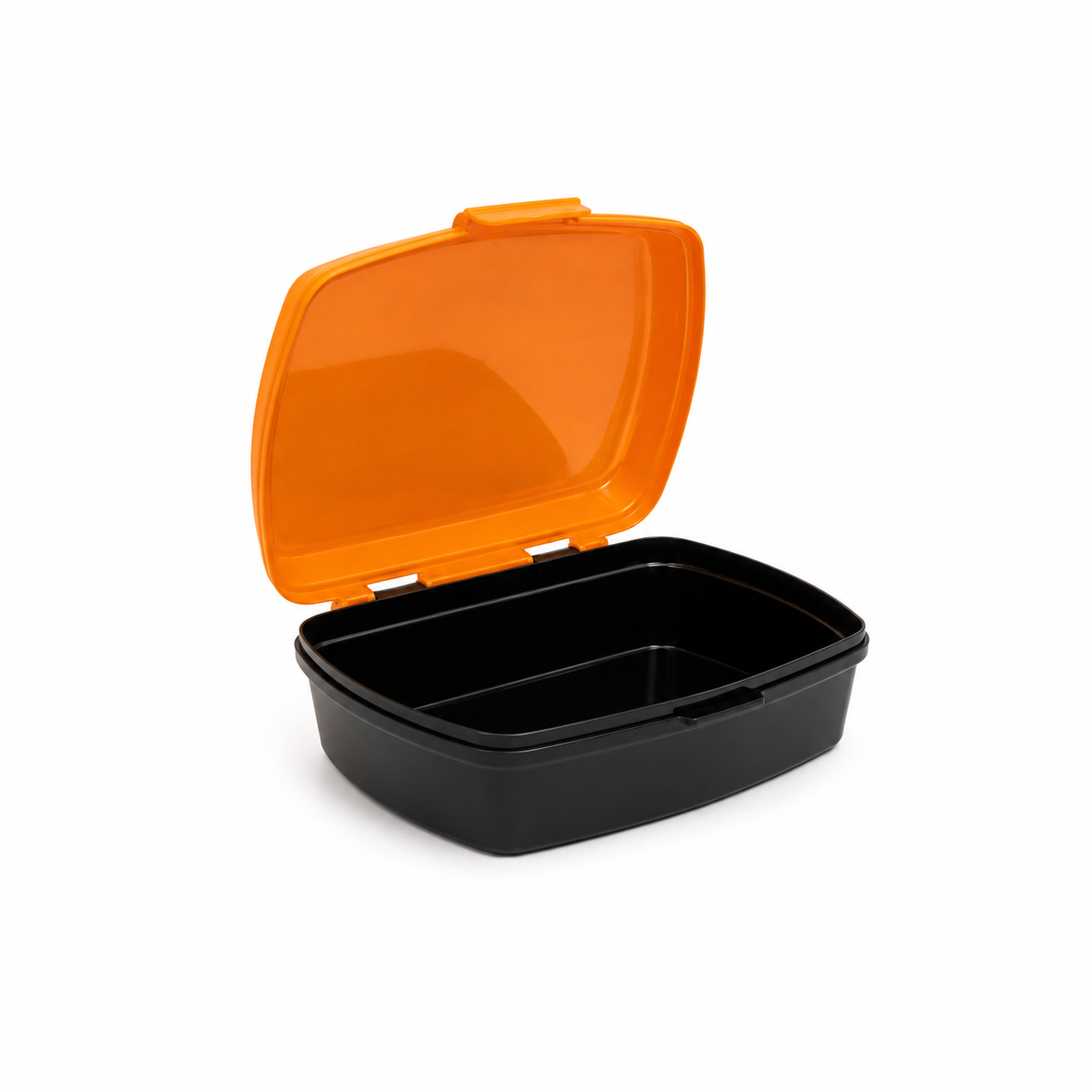 Fiambrera rectangular Naruto abierta con base negra y tapa naranja