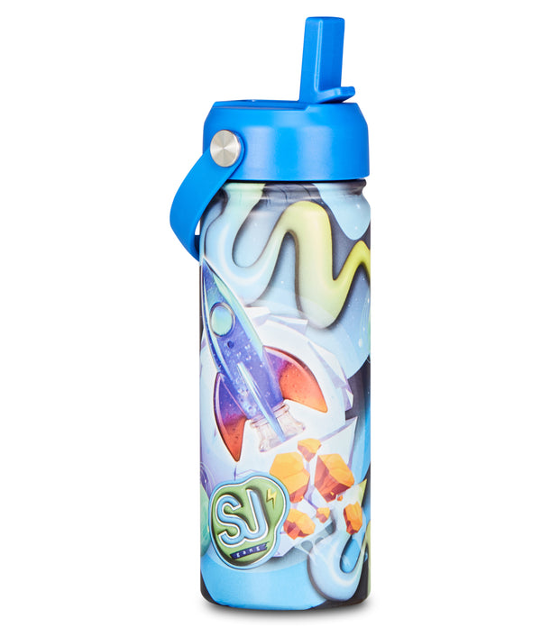 Botella termo SJ Seven con ilustración de cohete y diseño espacial