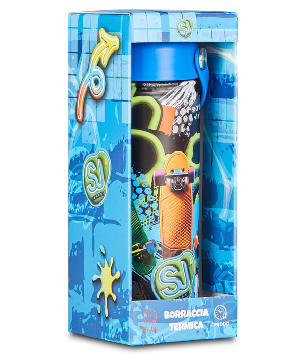 Botella termo SJ Patinete Seven presentada en su caja