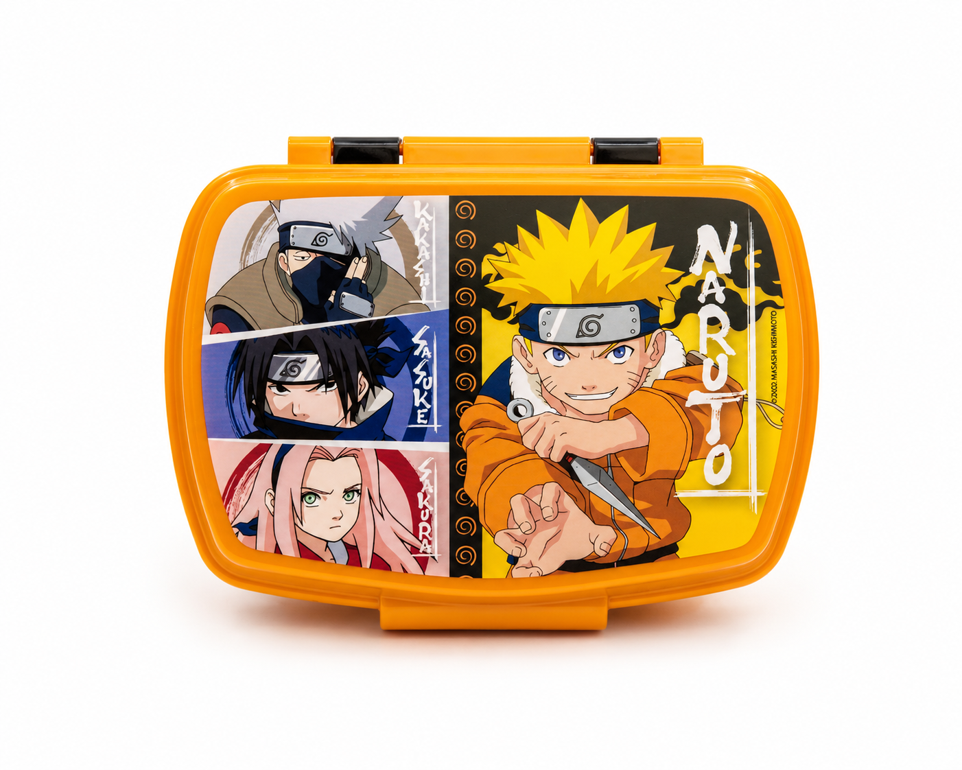 Fiambrera rectangular Naruto naranja con Naruto, Sasuke, Sakura y Kakashi