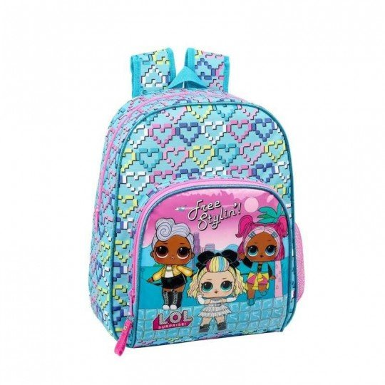 Mochila infantil L.O.L. Surprise adaptable a carro con diseño rosa y turquesa