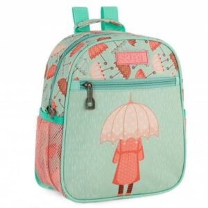 Mochila de guardería SKPAT con diseño de paraguas rosa y verde
