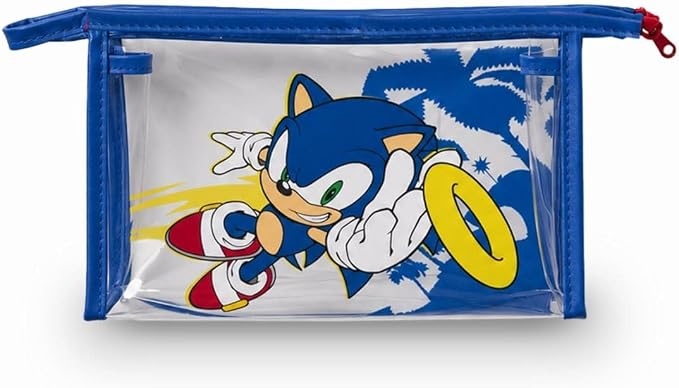 Neceser Sonic transparente con cremallera y diseño azul infantil