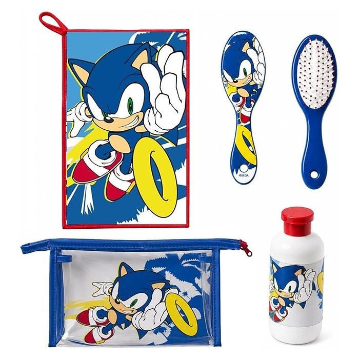 Neceser Sonic transparente con cremallera y diseño azul infantil