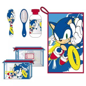 Set Aseo Sonic infantil presentado como regalo para niños